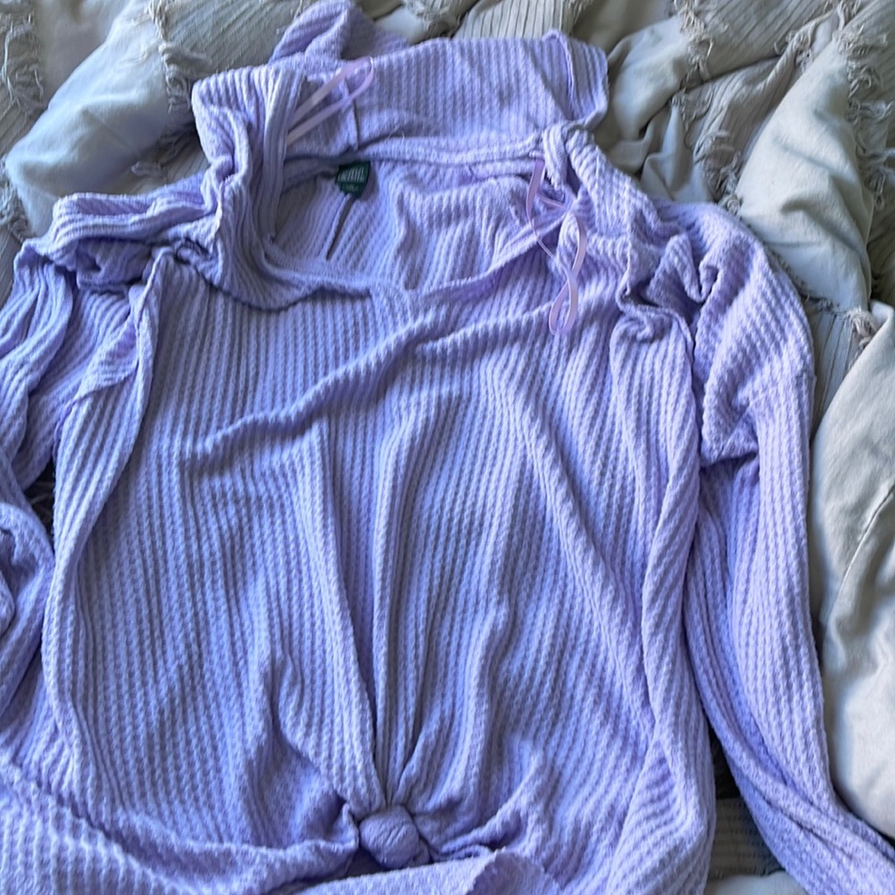 Tie front thermal hooded long sleeve